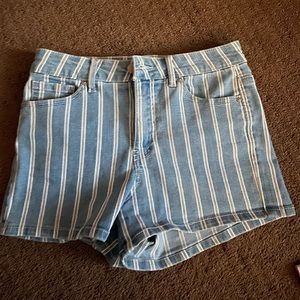 White stripped jean shorts